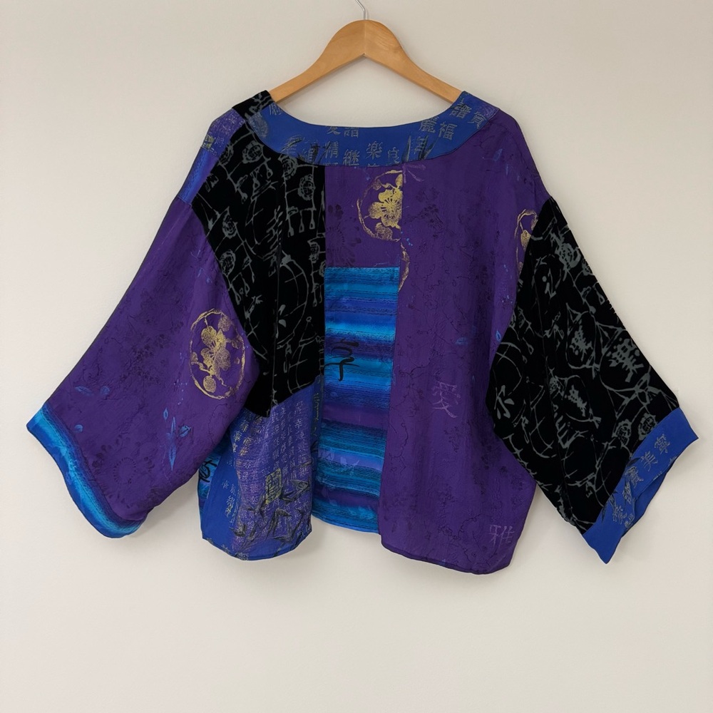 Chico's Velvet Burnout Kimono Purple and Blue Silk Blend Jacket Size XL / 3, EUC - Picture 7 of 12